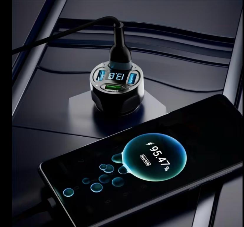 Car Charger fast Charging 4 USB Digital Display 4-in-1 PD Mobile Phone Charging Head