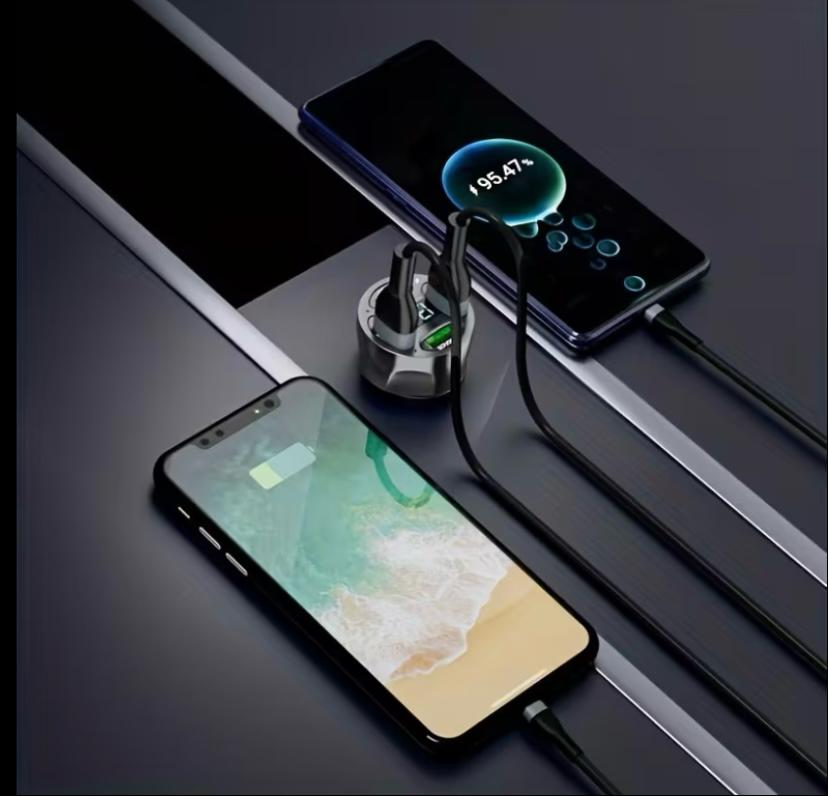 Car Charger fast Charging 4 USB Digital Display 4-in-1 PD Mobile Phone Charging Head